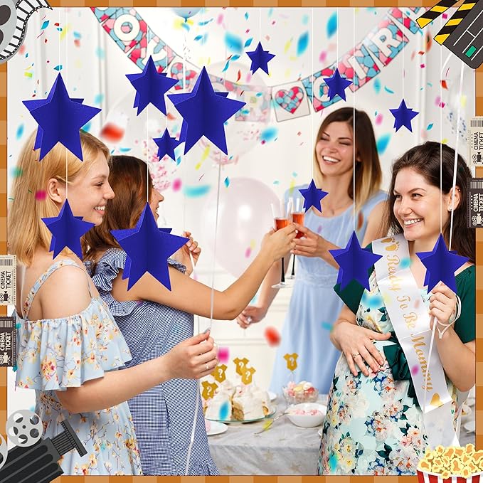 70 Pcs Blue Star Centerpieces for Movie Night Party Decorations 3D 2025 Graduation Table Decor 3 Sizes 8" 5" 3" Red Carpet Film Show Theme Birthday Party Back to School Table Decor Independent Day