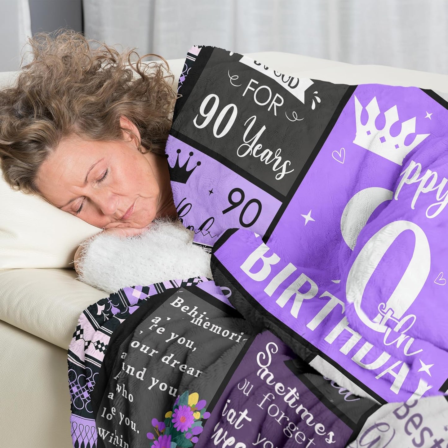 90th Birthday Gifts for Women Soft Purple Blanket 60"X50", Best Gifts for 90 Year Old Woman, Happy 90th Birthday Ideas Party Favors Decorations, 1935 Woman Present Throw