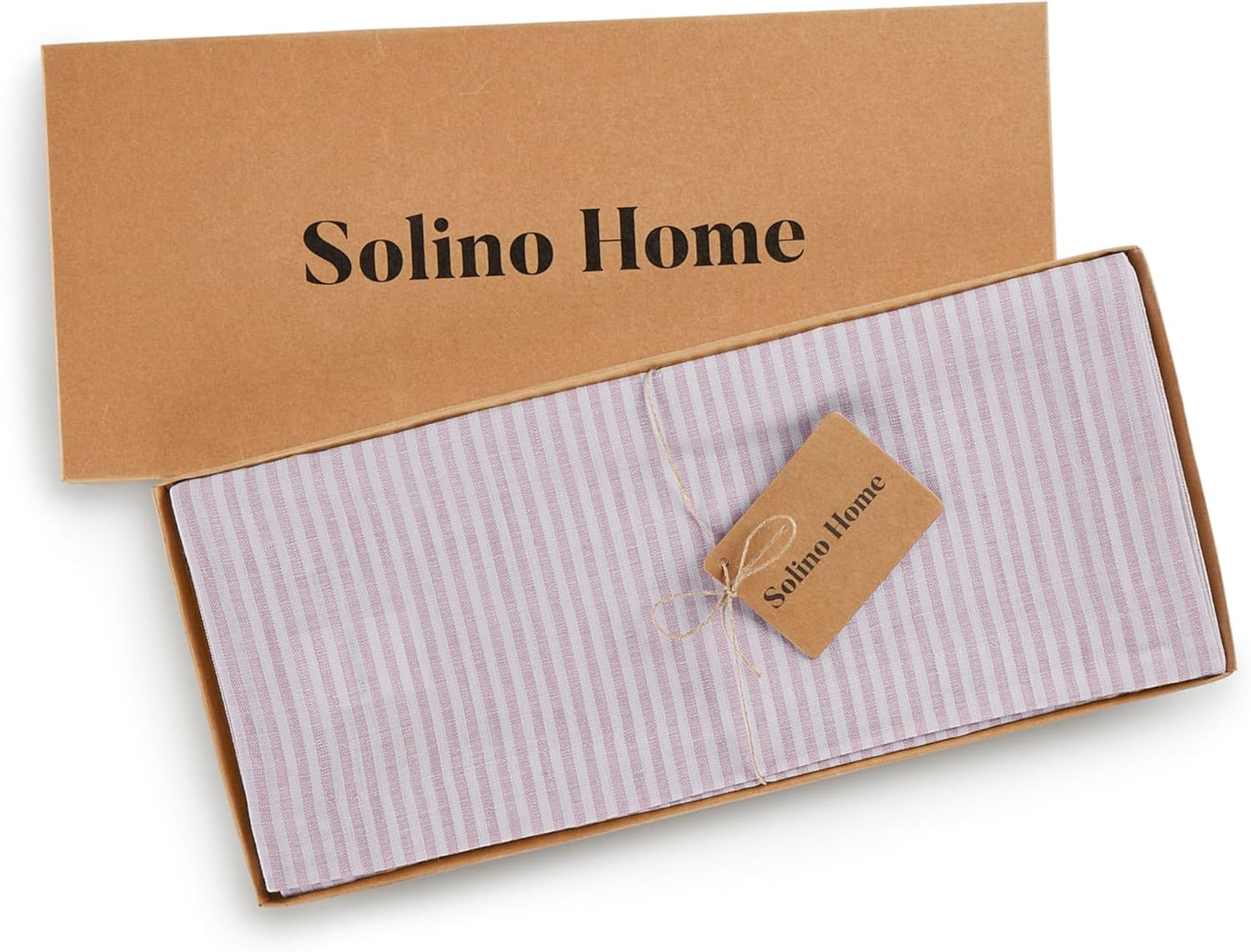 Solino Home Linen Table Runner 108 Inches Long - Narrow Stripe, 100% Pure Linen Pink and White Table Runner 14 x 108 Inch for Dining, Halloween
