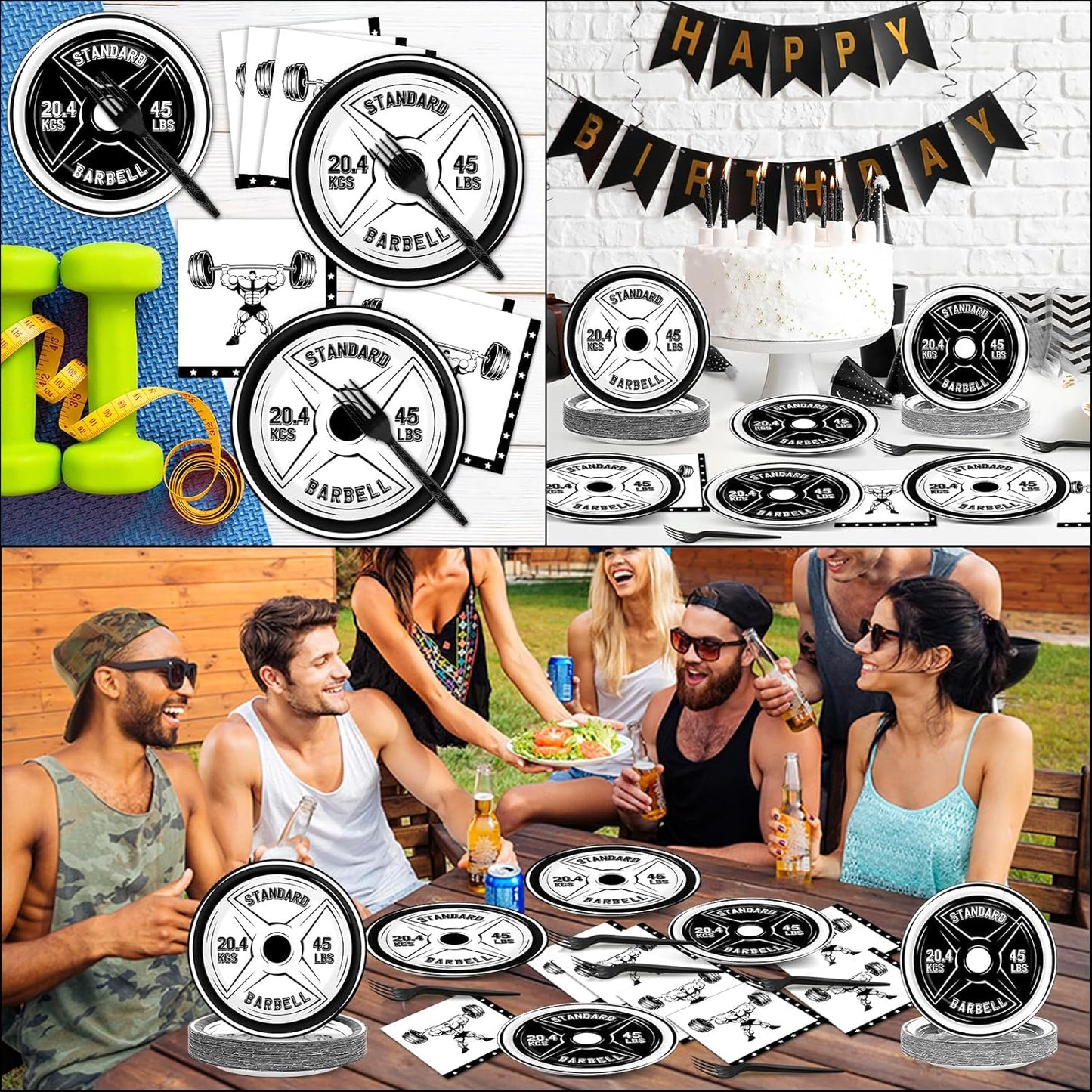 50 Guests Gym Birthday Party Supplies Decoration Bodybuilder Plates and Napkins Forks Weightlifting Tableware Barbell Birthday Party Paper Plates for Gym Lovers and Weight Lifters 200PCS