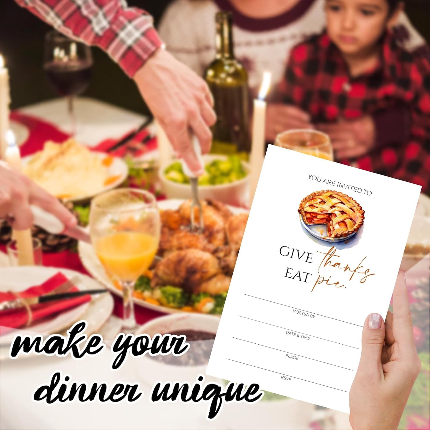Thanksgiving Invitations - Eat Pie Design Card with Envelopes And RSVP Cards - You're Invited 20Pcs Fill In Friendsgiving Invitations Cards For Family & Friends(4 x 6 Inch) (032)
