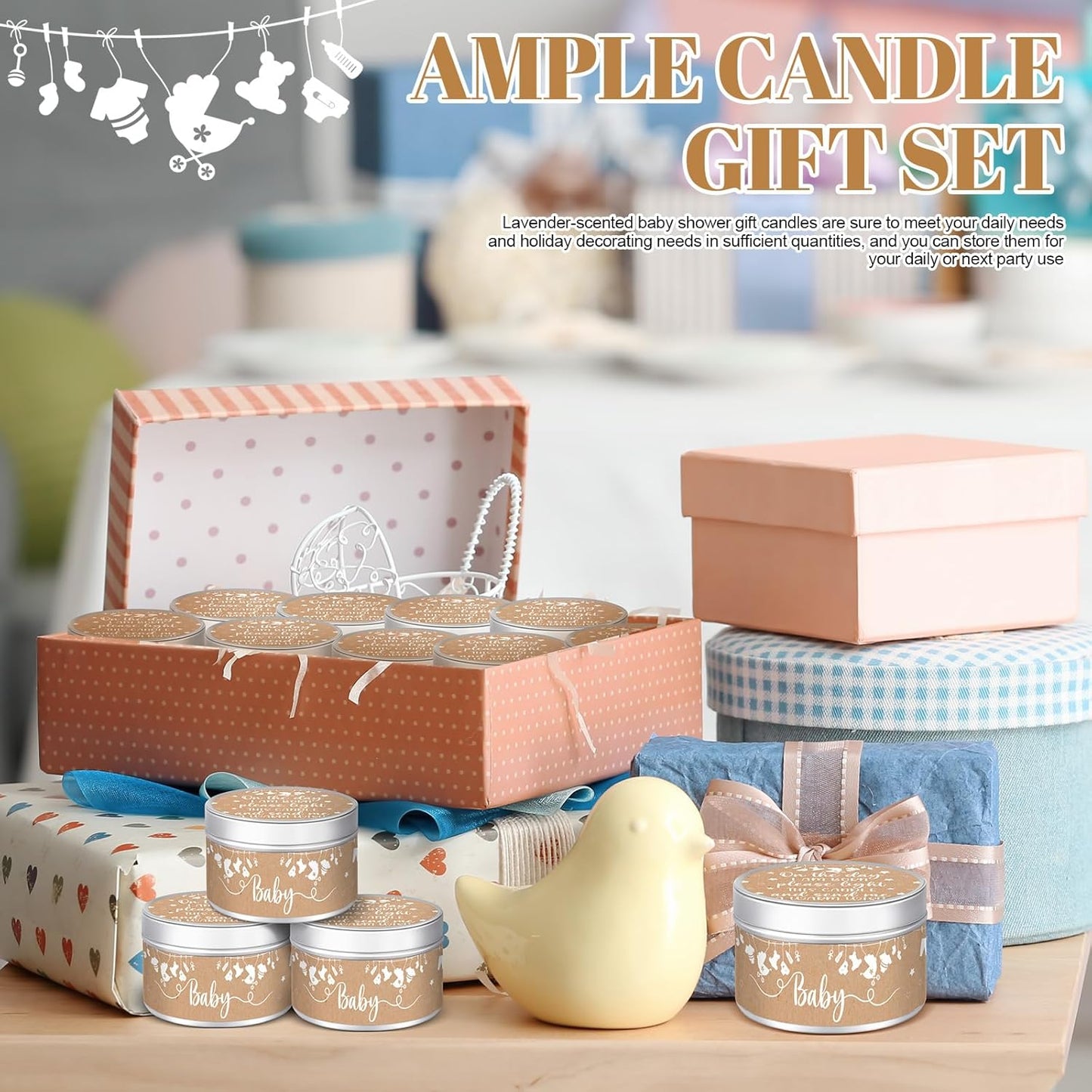 MTLEE 24 Pcs Kraft Paper Baby Shower Party Favors Candles Lavender Scented Baby Shower Favors for Guests Rustic Tealights Candles Gender Reveal Return Gifts Girl Boy(1.2 Oz, Khaki)