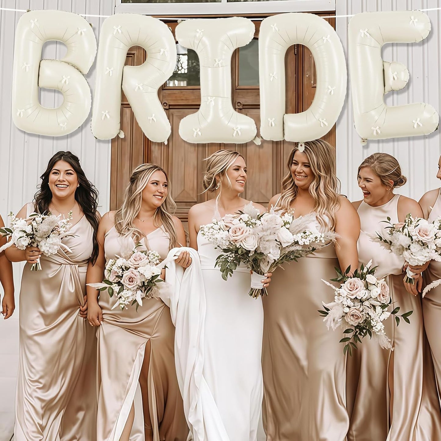 40Inch Beige BRIDE Balloons Bachelorette with Cream Bows, Giant Sand White BRIDE Mylar Foil Letter Balloon, Bride To Be Banner Sign for Bridal Shower Engagement Wedding Photo Booth Party Decorations