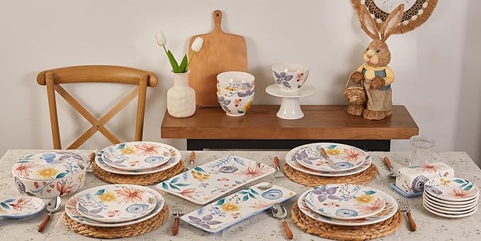 Bico Blossom Symphony Salad Plates Set of 4, 8.75 Inch Ceramic Dessert Plates for Salad, Appetizer, Side Dishes, Microwave and Dishwasher Safe, Gift for Housewarming and Thanksgiving