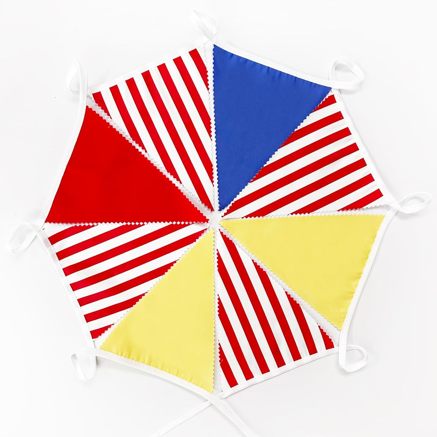 32Ft Red Blue Yellow Carnival Party Decorations Red Striped Carnival Circus Clown Triangle Flag Pennant Bunting Banner Fabric Garland Streamers for Kids Birthday Baby Shower Outdoor Decor Supplies