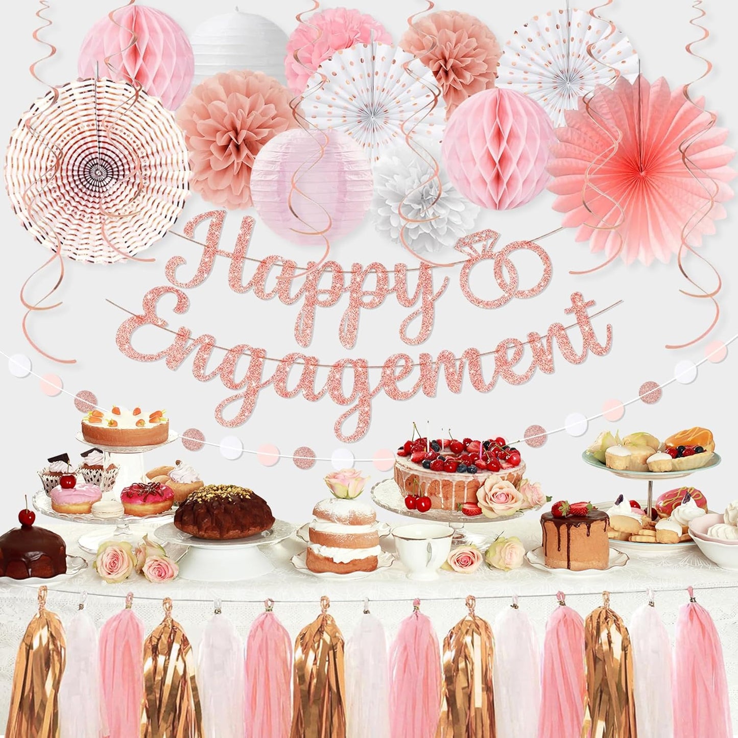Roetyce Engagement Party Decorations, Rose Gold Glitter Happy Engagement Banner, Almost Married/Just Engaged Photo Background, Pink Congratulations Wedding Bachelorette Backdrop Decor