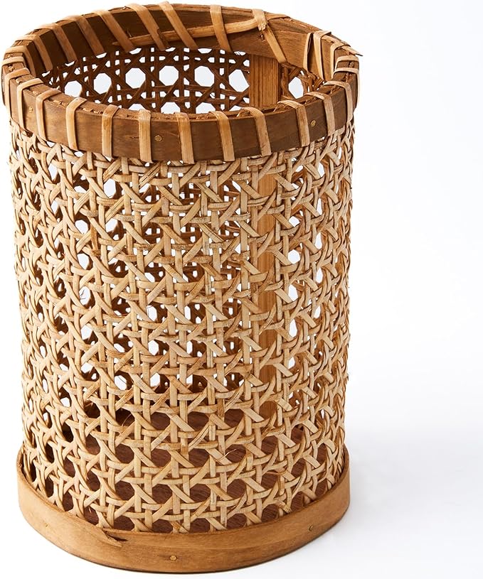 Boho Utensil Holder - Handwoven Rattan Utensil Holder for Kitchen and Countertop | Natural Woven Organizer for Rustic Kitchen Decor, Boho Basket for Cooking Tools and Tabletop Storage