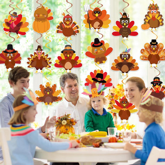 40Pcs Thanksgiving Turkey Hanging Swirl Decorations, Cute Turkey Ceiling Hanging Swirls Streamers for Thanksgiving Party Decor