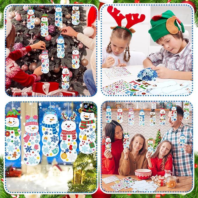Frienda 48 Set Christmas Snowman Craft Kit DIY Christmas Snowman Bookmarks Ornaments Art Sets Winter Xmas Foam Stickers and Crafts for Xmas Tree Decoration