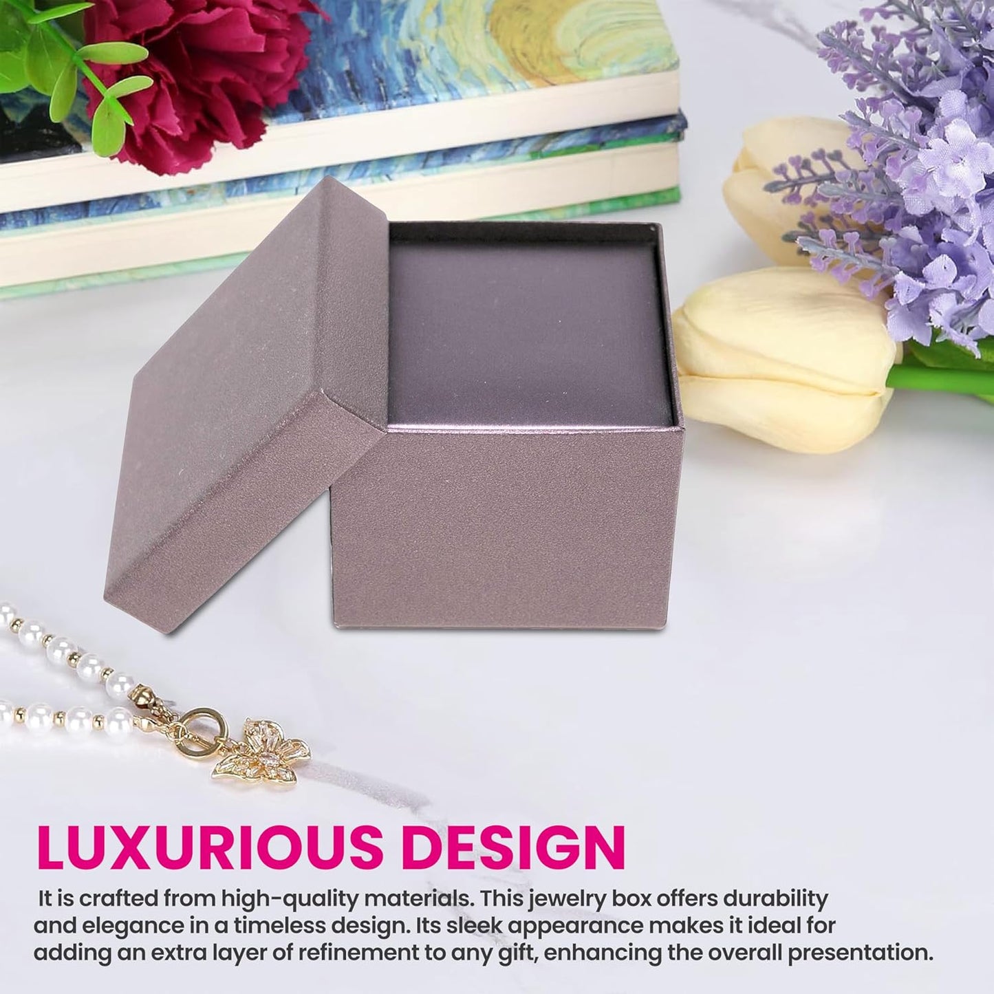 Novel Box Purple Jewelry Box for Pendant 3x4.12x1.25 Inches - Pendants Gift Box for Proposal Wedding Engagement - Faux Leatherette Jewelry Display Box - Gift Presentation Boxes for Pendants