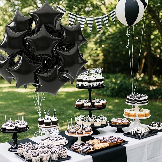 TONIFUL 15Pcs 18 Inch Large Black Star Shape Foil Balloons Big Black Stars Helium Mylar Ballons for Birthday Wedding Baby Shower Anniversary Engagement Party Decorations Supplies