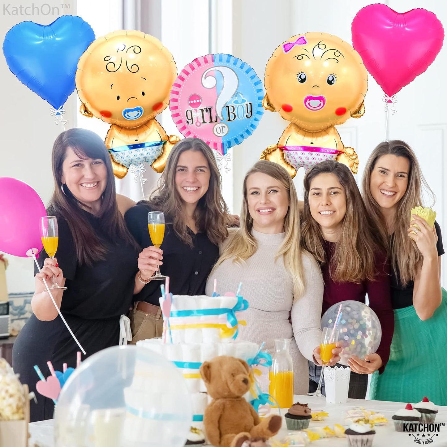 KatchOn Gender Reveal Baby Balloons Set - 27 Inch, 5 Count, Pink and Blue Balloons for Baby Shower Decorations