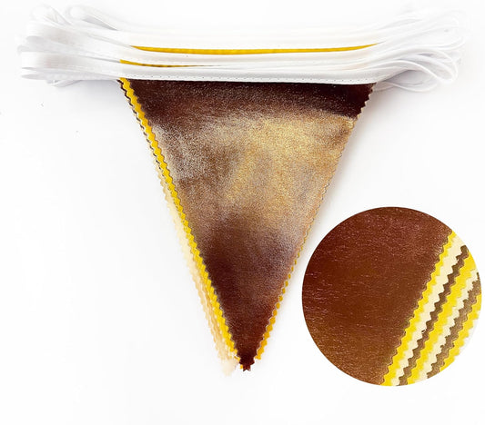 32Ft Yellow Brown Party Decorations Metallic Brown Mustard Yellow Triangle Banner Flag Pennant Fabric Garland Streamers for Boho Birthday Bee Baby Shower Sunflower Party Outdoor Decor Supplies