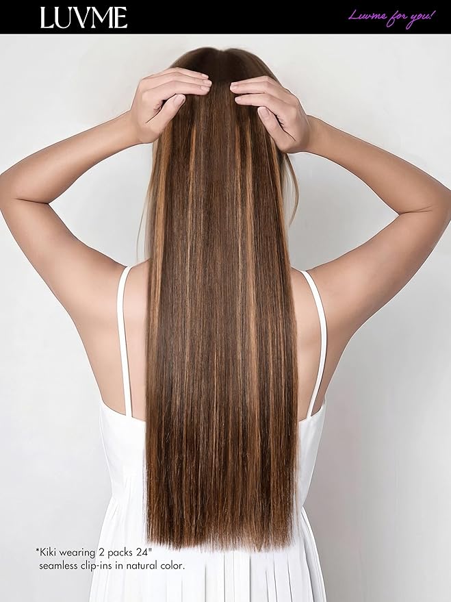 LUVME Straight Seamless 110g 7Pcs Clip in Hair Extensions Full Max with 20inch Remy Human Hair Extensions, Highlight Color 100% Real Soft