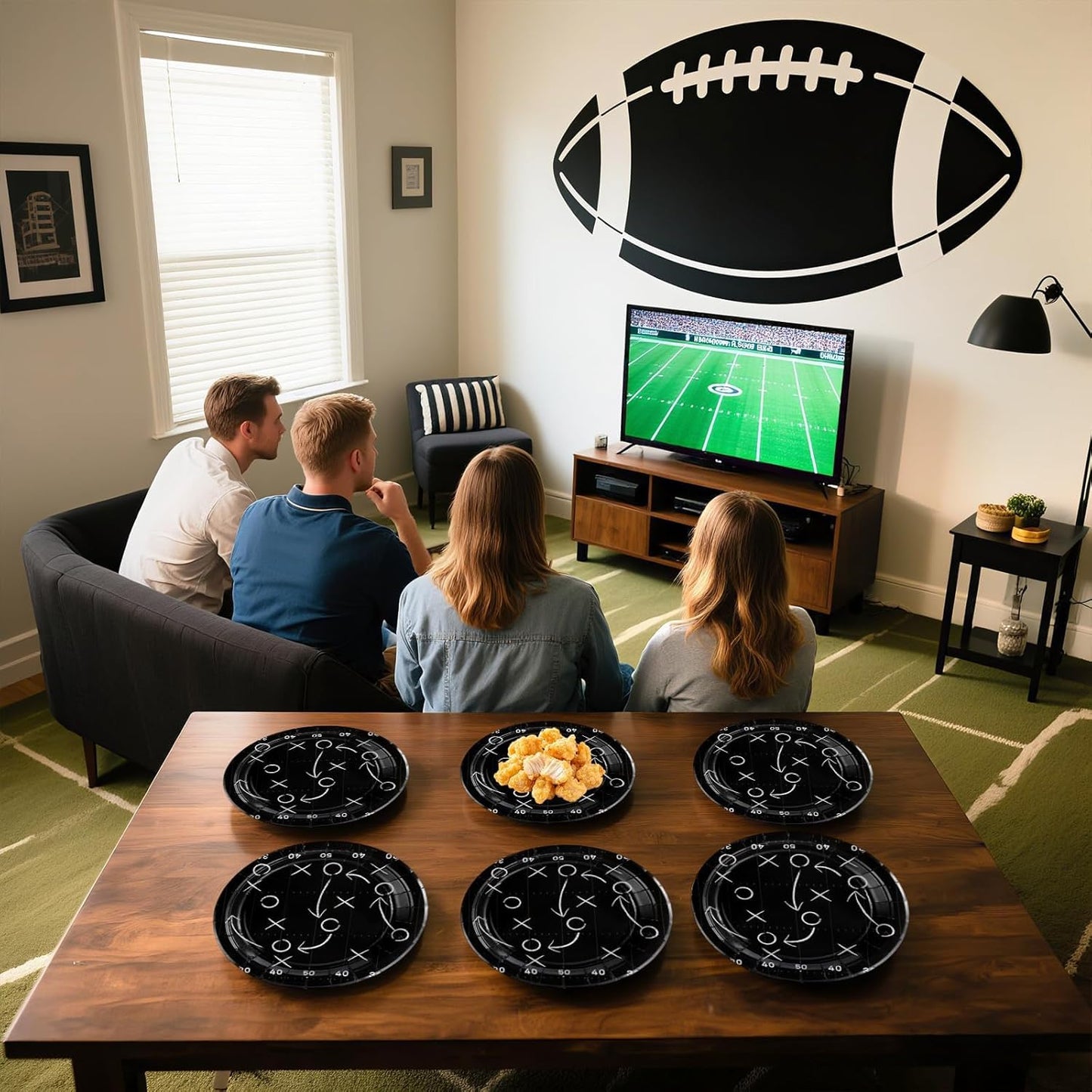 Grencian 50Pcs Black Football Party Plates 9" Heavy Duty Disposable Football Paper Plates for Sport theme Super Game Bowl Birthday Party Decorations Serve 50