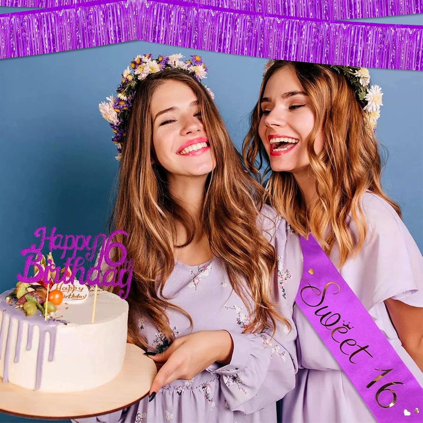 6 Pack 10 Feet Foil Fringe Garland Metallic Tinsel Banner Wall Hanging Curtain Streamers Backdrop for Parade Floats Bachelorette Wedding Birthday Party Thanksgiving Christmas Decorations(Purple)