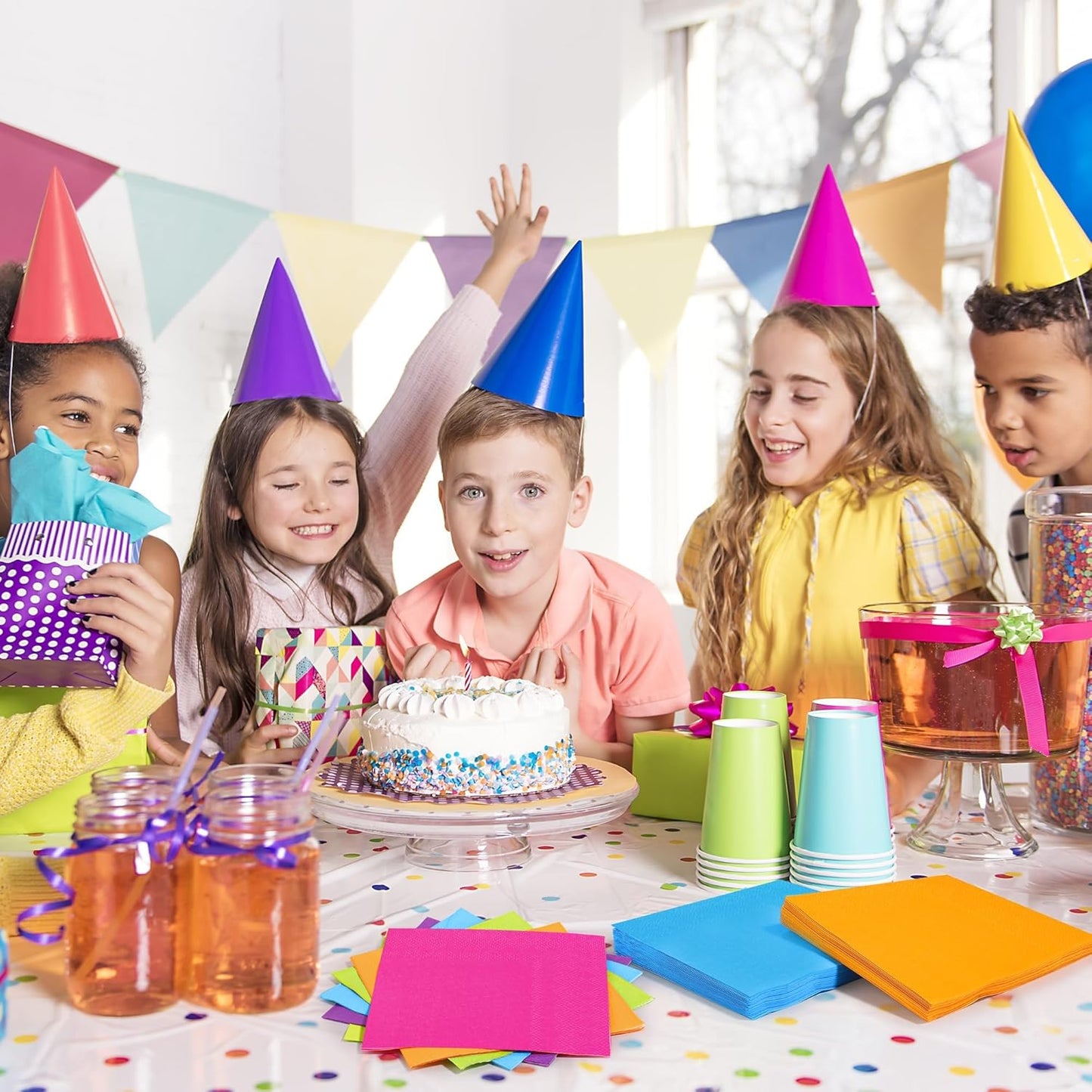 150 Pieces Multiple Rainbow Paper Napkins Cocktail Napkin Beverage Luncheon Napkins 2 Ply for Party Favors, 6 Colors
