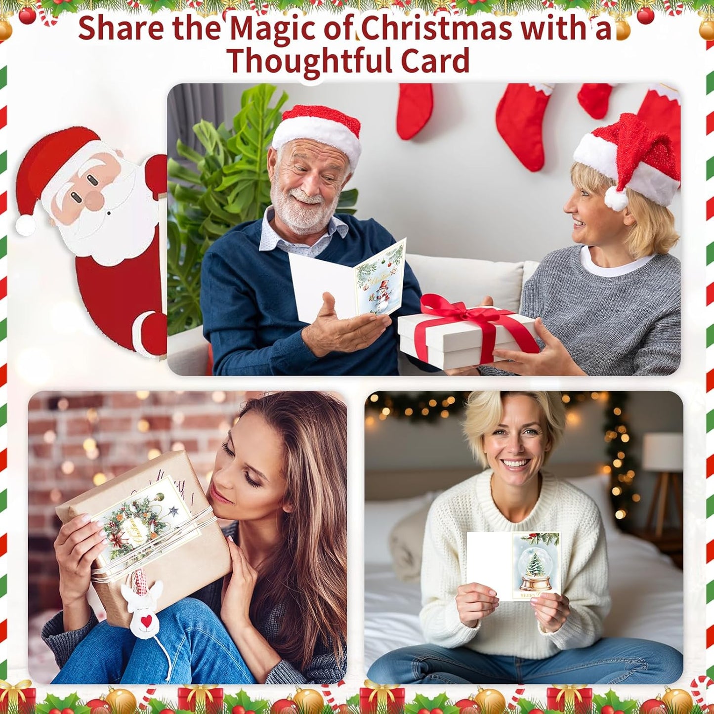 24 Pack Christmas Cards with Envelopes & Stickers, 5 x 7 Inch Holiday Cards Assorted Christmas Card in 6 Designs for Friends Family Coworkers (Watercolor Style)