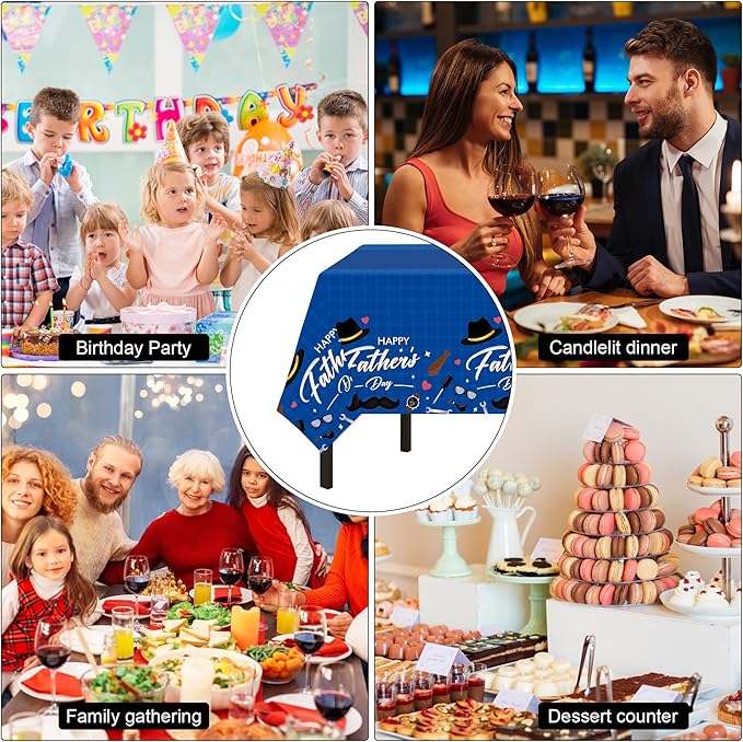 Childom 2 Pack Fathers Day Tablecloth,54" x 108" Plastic Disposable Table Covers for Rectangle,Fathers Day Decorations for Party Supplies,Plastic Party Table Cloth for Home Dinner Picnic Buffet Tables