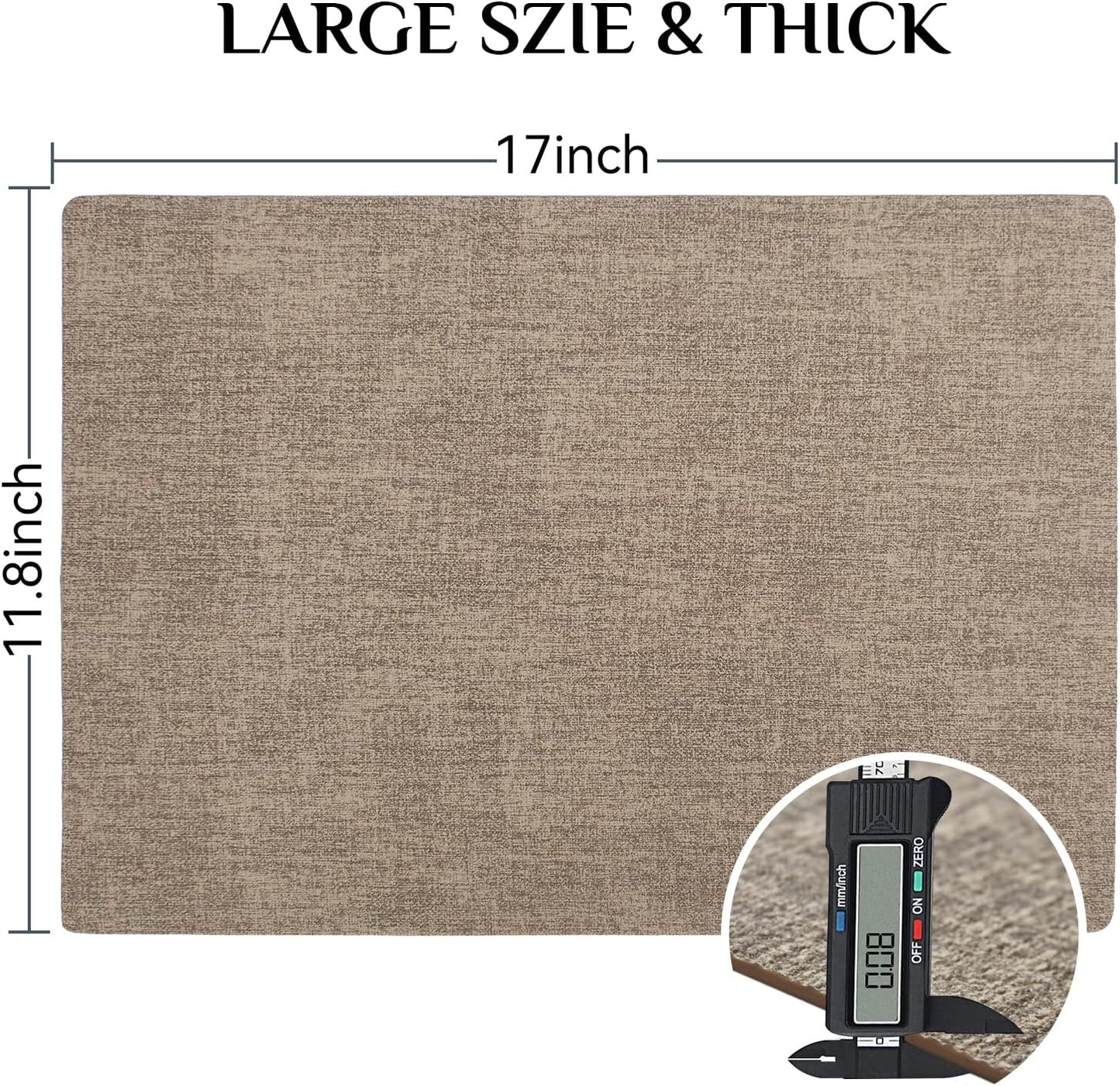 Softalker Vinyl Placemats Set of 8 - Faux Leather Heat Resistant Place Mats, 100% Waterproof Oilproof Wipe Clean Table Mats for Indoor & Outdoor Use, 17’’×12’’, Khaki