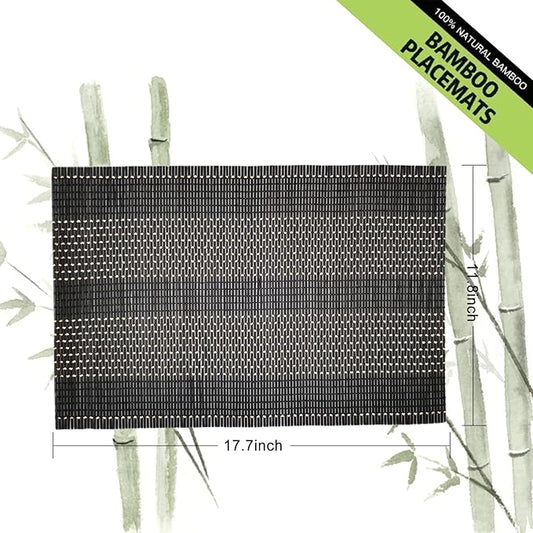 ANDSTAR Set of 8 Pcs Bamboo Placemats Natural Anti-Slip Bamboo Placemats Washable Heat-Resistant Table Mats for Dining Room and Kitchen (Black+White)