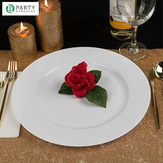 PARTY BARGAINS 13-Inch Charger Plates - 48 Pack, White, Heavy-Duty Disposable Chargers for Elegant Dining - Ideal for Weddings and Formal Events