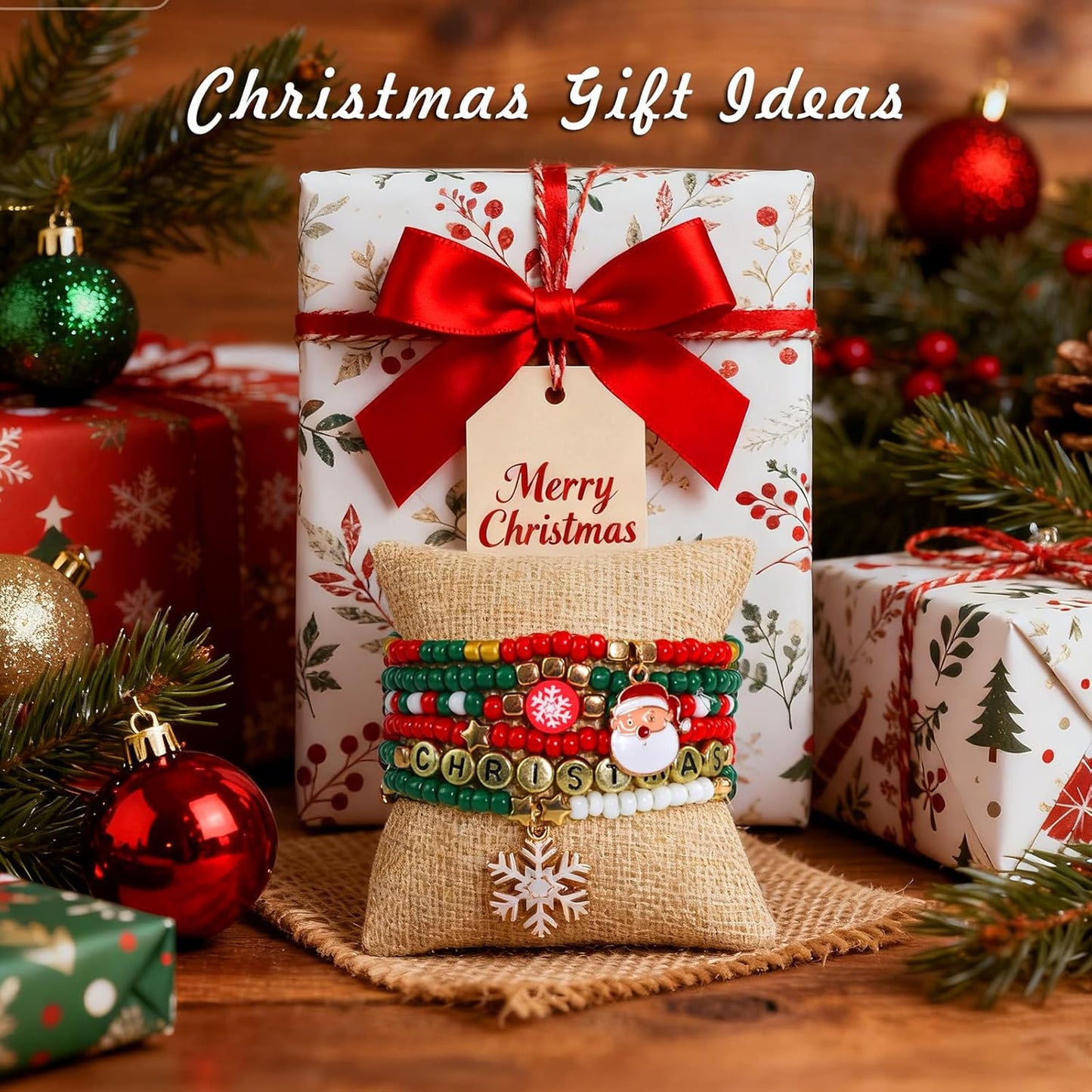 Redtwo Christmas Bracelet Making Kit, 2100 Pcs 4mm GlassSeed Beads Friendship Bracelet Kit, Holiday DIY Craft with Christmas Charms, Gifts for Crafts Lover