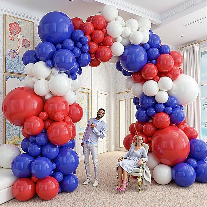 412Pcs Red White and Blue Balloons Garland Arch Kit, 5 10 12 18 inch Red White Blue Balloons for 4th of July Patriotic Decorations Graduation Baseball Birthday Party Decorations