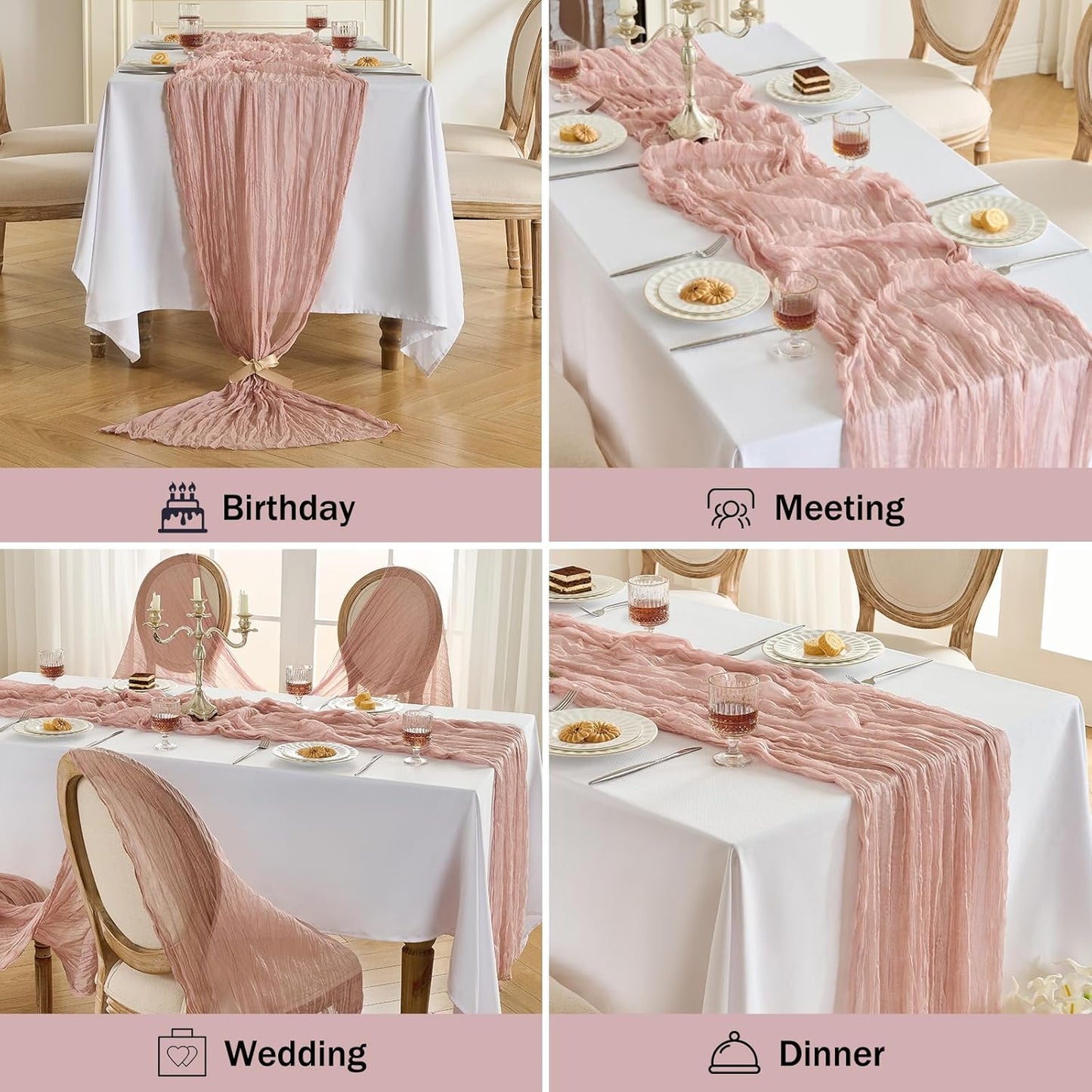 Fanami 6 Pack Cheesecloth Table Runner -10FT Dusty Pink Boho Gauze Cheese Cloth Table Runner 120 Inches Long Rustic Sheer Fabric Centerpieces for Wedding Birthday Party Bridal Baby Shower Decorations