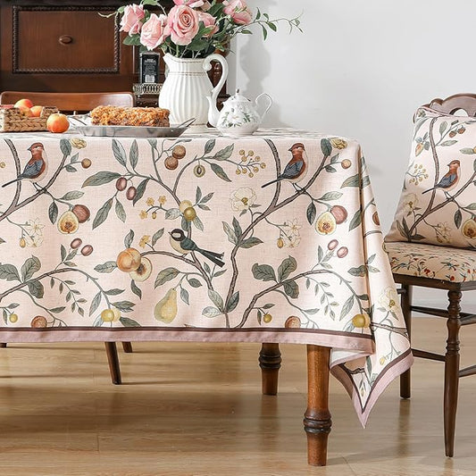 Linen Table Cloth Rectangle,Wrinkle Resistant French Pink Tablecloth Print with Froal,Decor Stitch Table Cloth for Thanksgiving,Dining Room,Home,Kitchen 67" × 118"-Dewey A