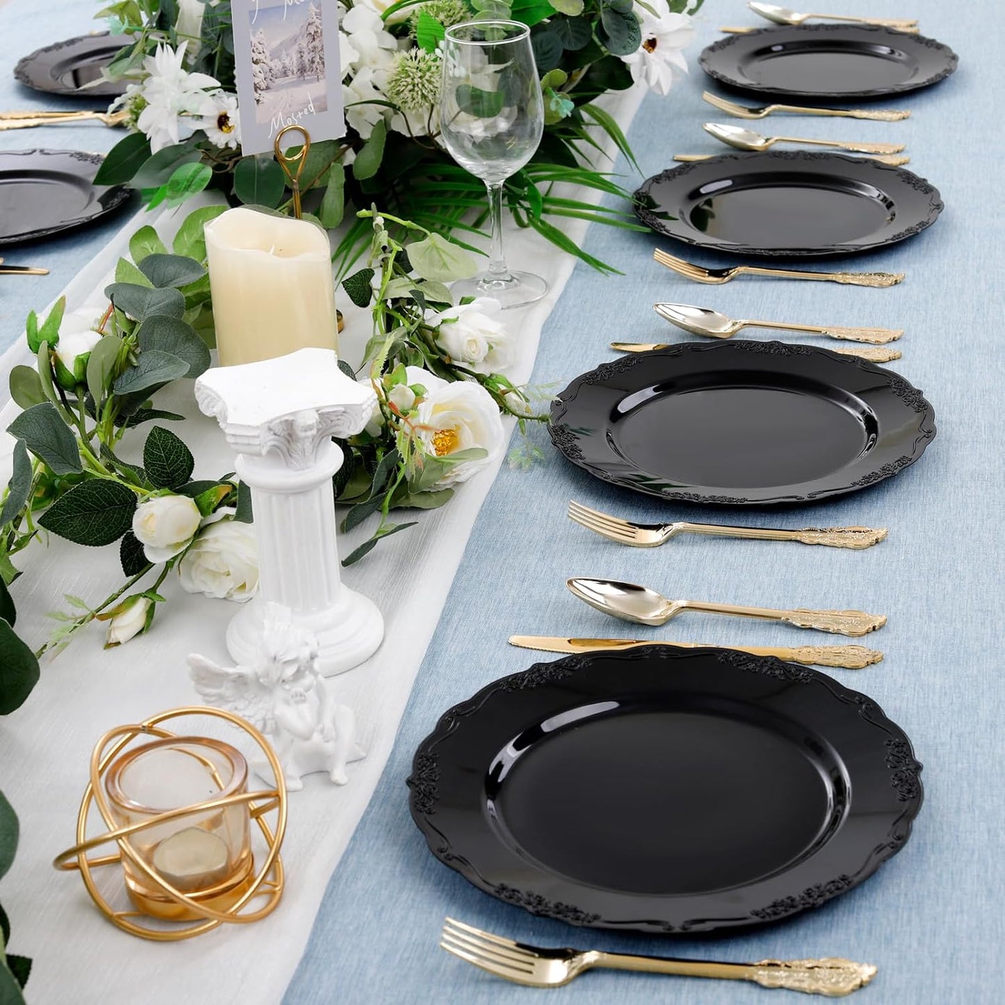 DaYammi 60PCS Black Plastic Plates, Heavy Duty Black Disposable Plates Premium 10inch Dinner Platos Hard Plastic Platos Disposable for Party and Wedding Bridal Shower