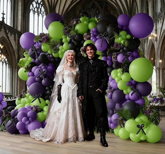 Black Purple Balloon Garland Arch Kit, Double Stuffed Purple Black Balloons Lime Green Lavender Balloon Arch for Wedding Birthday Baby Shower Gothic Wednesday Party Decorations