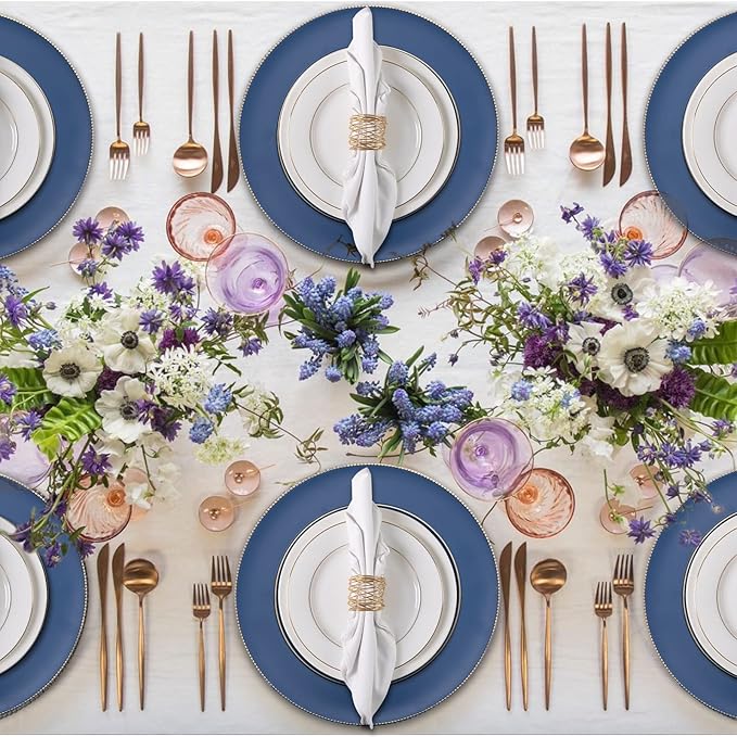 MAONAME Blue Charger Plates, 13" Plastic Round Charger for Dinner Plates, Plate Chargers Set of 6, Beaded Table Chargers for Wedding, Table Setting