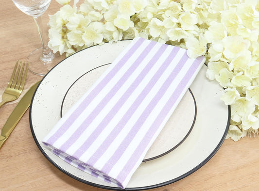 PurpleEssences Plain Striped Cloth Napkins - Set of 12-100% Cotton - 18 x 18 Inch - Fall Thanksgiving - Perfect Everyday Use Dinner Napkin - Lavender White