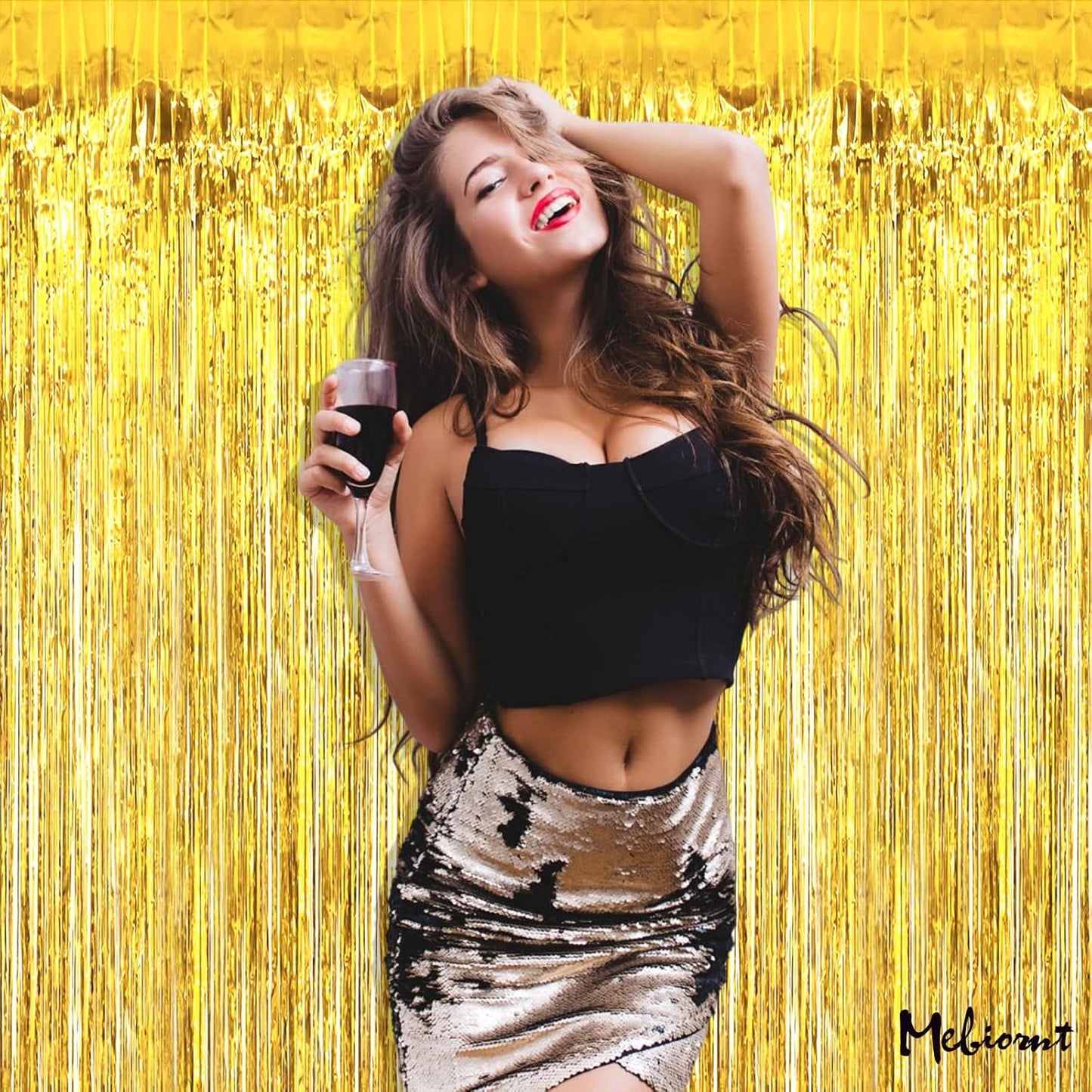 4 Pack Gold Fringe Curtain Backdrop, 3.2Ft x 9.8Ft Metallic Tinsel Foil Fringe Streamers Background for Photo Booth Birthday Wedding Baby Shower Carnival Easter Mother’s Day Party Decorations