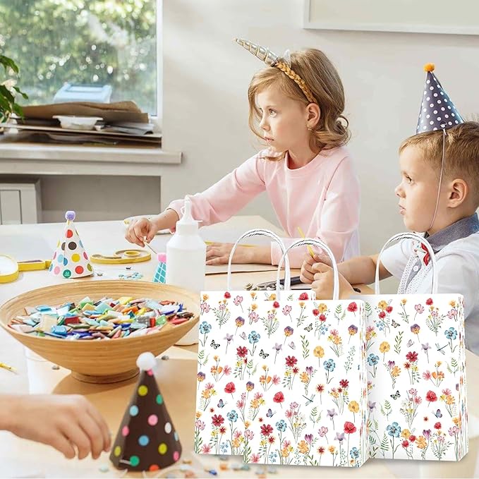 Lecheme Floral Gift Bags 24 PCS Wildflower Welcome Bags With Handles for Wedding Bridal Shower Engagement Love in Bloom Party Favors