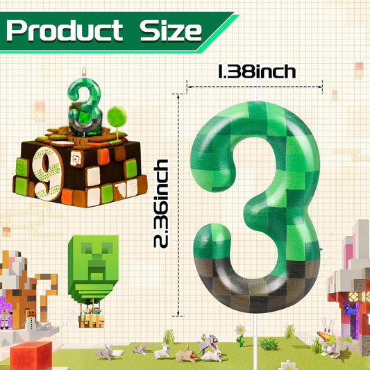 TNT Themed Birthday Cake Candle Number 3 Dynamite Themed Green Candle Cake Topper for Pixel Theme Birthday Party Decoration
