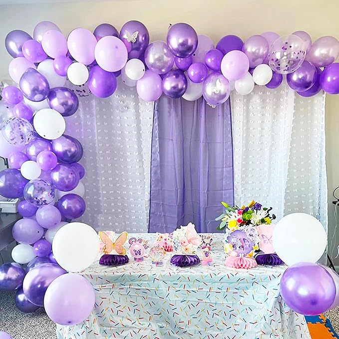 Lavender Purple Balloons, 60 Pcs 12inch Metallic Balloons Lavender Lilac Confetti Balloons with Purple Ribbons Set for Birthday Bridal Shower Wedding Party Decorations