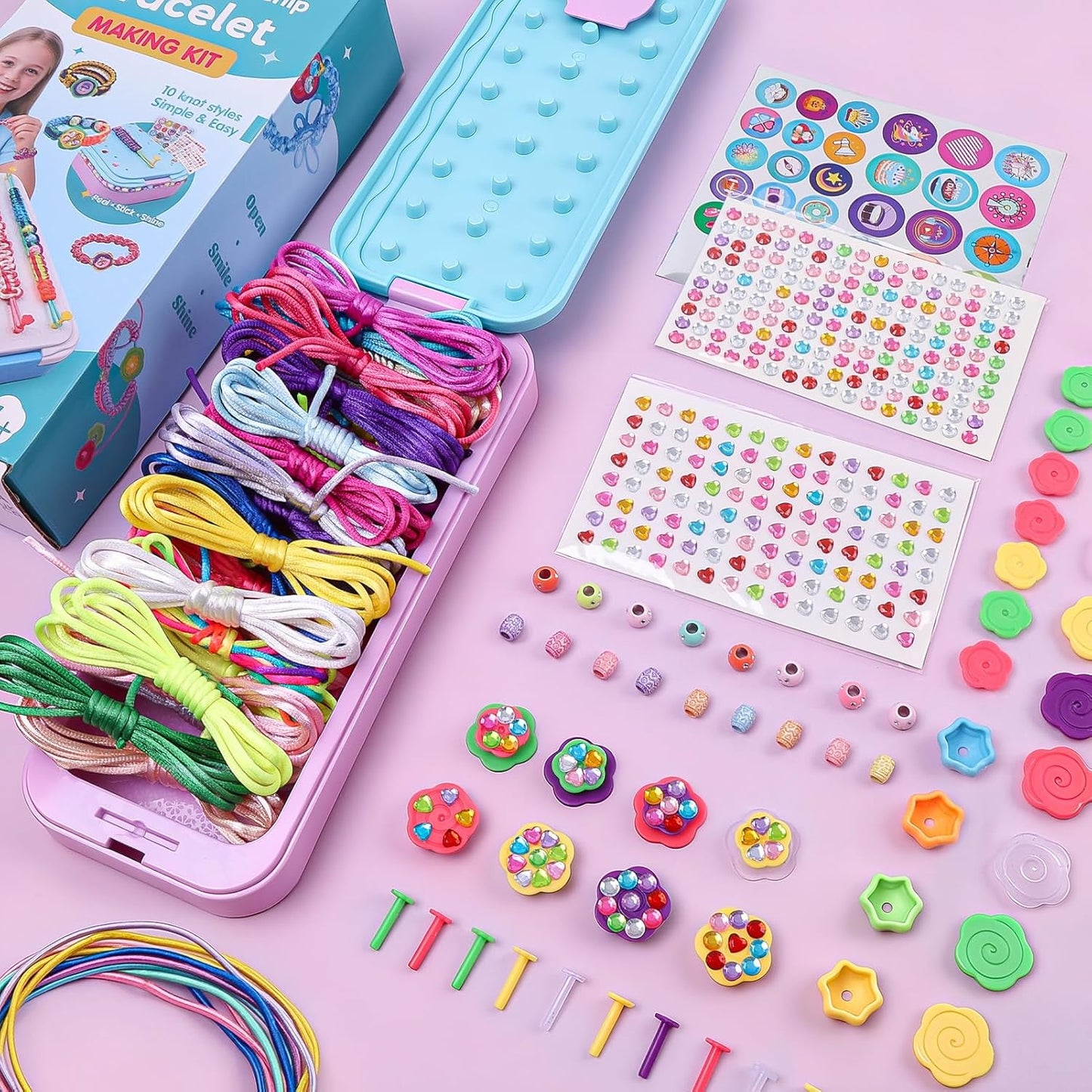 DDAI Birthday Gift Friendship Bracelet Kit for Girls Age 8-12 – Arts and Crafts Kits - Gem-Decorated DIY Craft Set with Threads & Beads – Ideal Holiday Present for Kids Age 7 9 10 11 Years Olds Toys