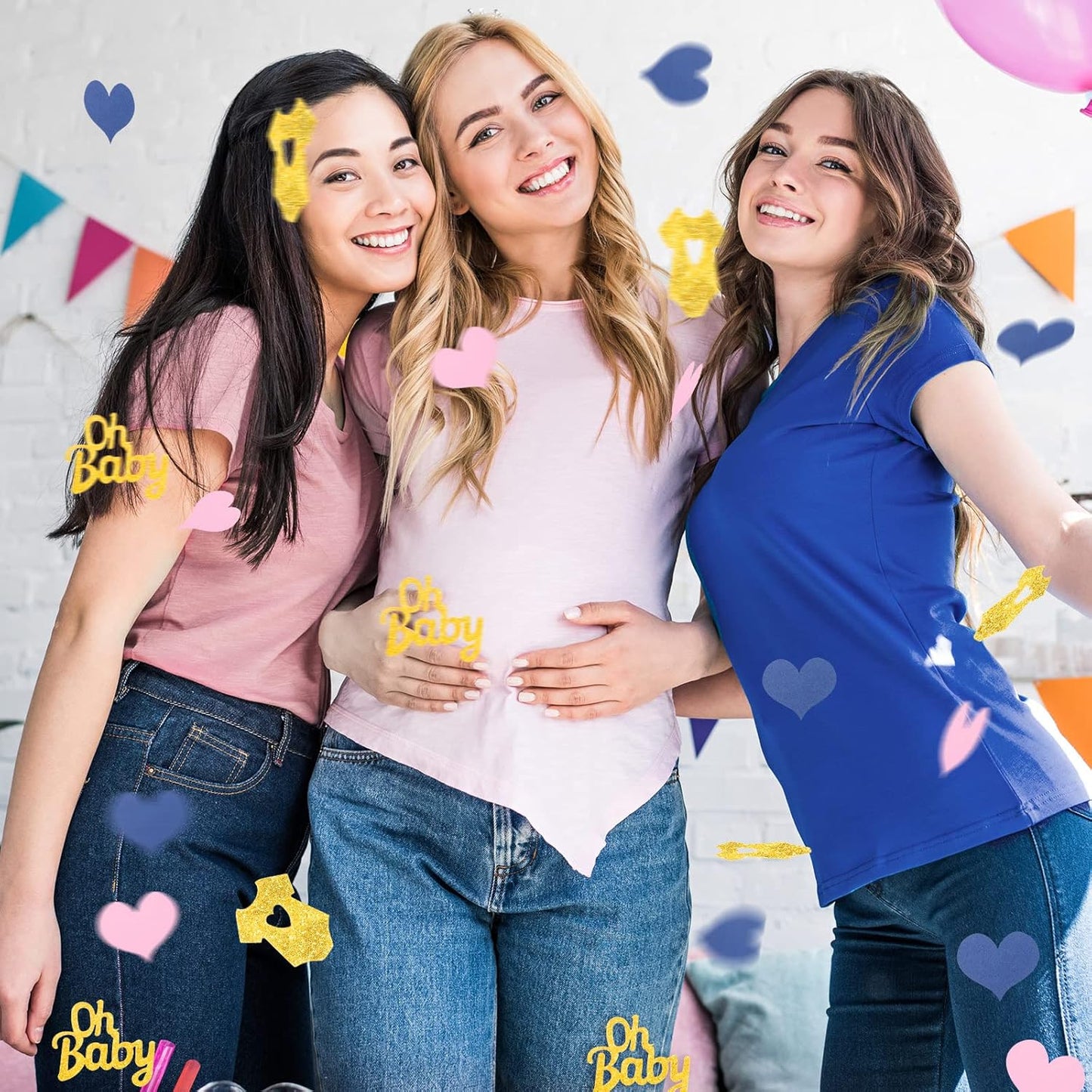 Sumind 240 Pieces Gender Reveal Confetti Baby Shower Heart Glitter Baby Clothes Confetti Party Table Decoration for Gender Reveal Party Table Wedding Decor (Pink, Navy Blue, Gold)