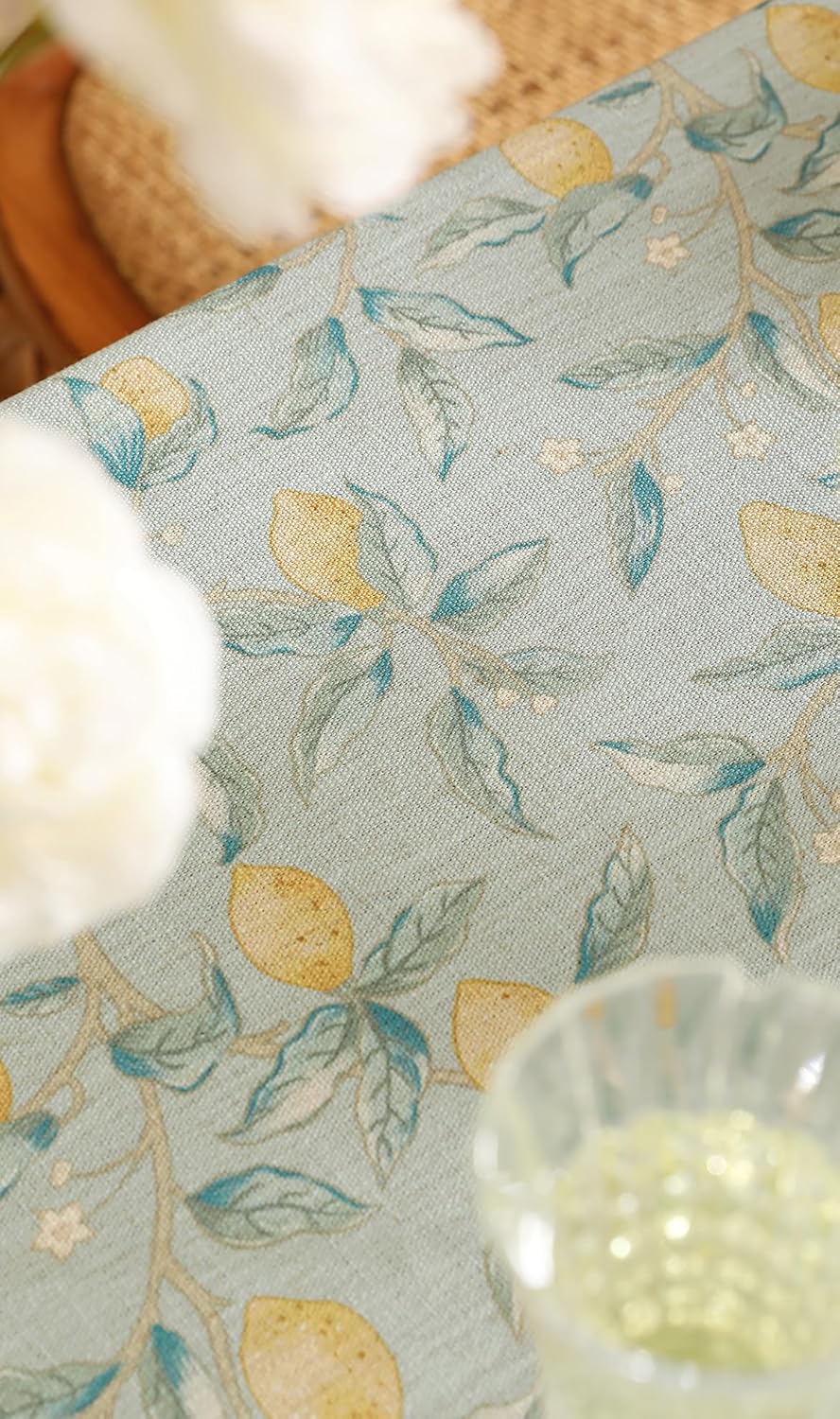 patdrea Designer Linen Green Long Tablecloth for Rectangle Table,Vintage Breathable Yellow Fruits Pattern Table Cloth,Decor Cover for Kitchen Dining,Christmas,Thanksgiving,Party,63"x102"-Ania a