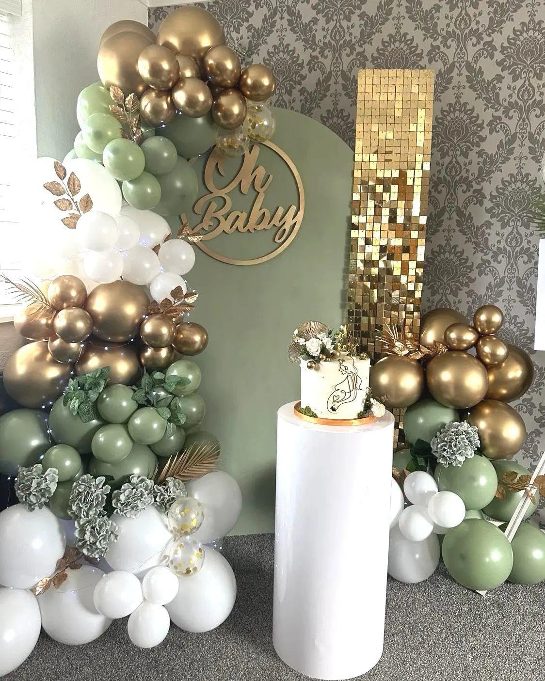 Sage Green White Gold Balloon Arch Kit, 156Pcs Latex Balloons Different Sizes 18 12 10 5 Inch Party Balloon Garland Kit for Baby Shower, Wedding, Engagements, Birthday, Anniversary Decorations
