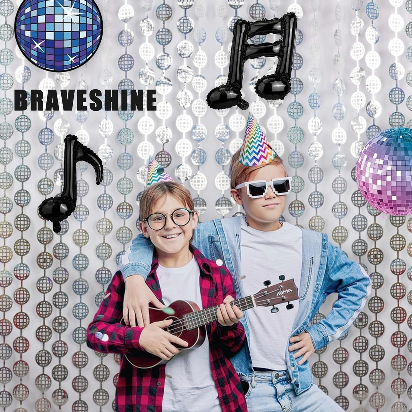BRAVESHINE Hanging Balls Party Streamers Backdrop - 2 Pack Silver Tinsel Foil Fringe Curtains for 70s 80s 90s Discoball Party, Birthdays, Bachelorette, Engagement, Music, Dance,New Years Decorations