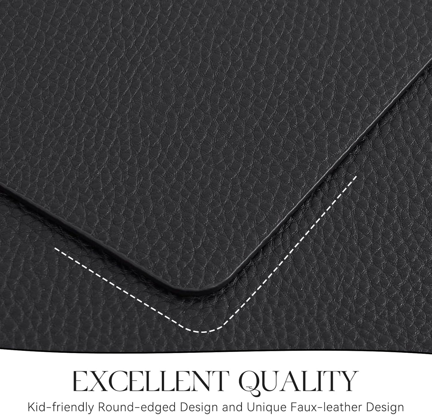 MOSAYT Vinyl Placemats Set of 4, Heat Resistant Place Mats 100% Waterproof Washable & Wipeable Faux Leather Reversible Table Mats for Kitchen Dining Party Indoor Outdoor, 12" x 17", Black