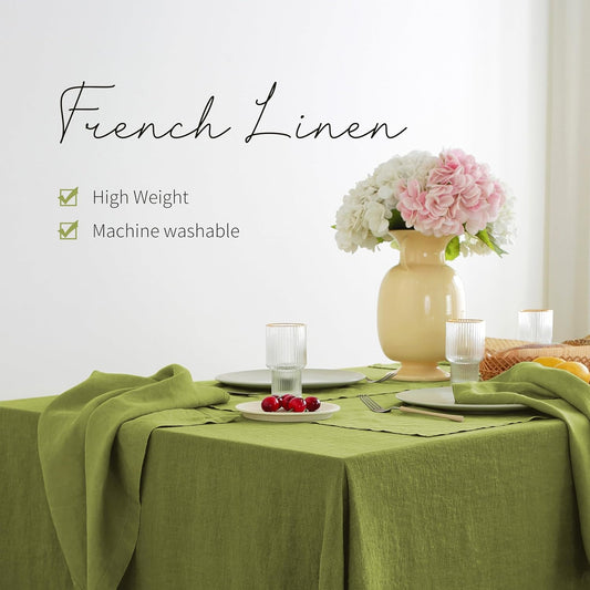 Linen World Vintage Tablecloths 60x108 Inch,100% French Linen Tablecloth,Classic Vintage Washed Table Cloths for Kitchen,Outdoor,Weddings,Decorative Thanksgiving Christmas,Moss Green