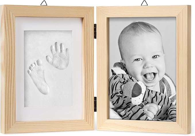 chuckle - Baby Hand & Foot Clay Print Photo Frame Keepsake Kit - Gift for Mothers Day, New Mum and Parents and Newborn Baby Shower Party and Nursery Room Decoration - Pine