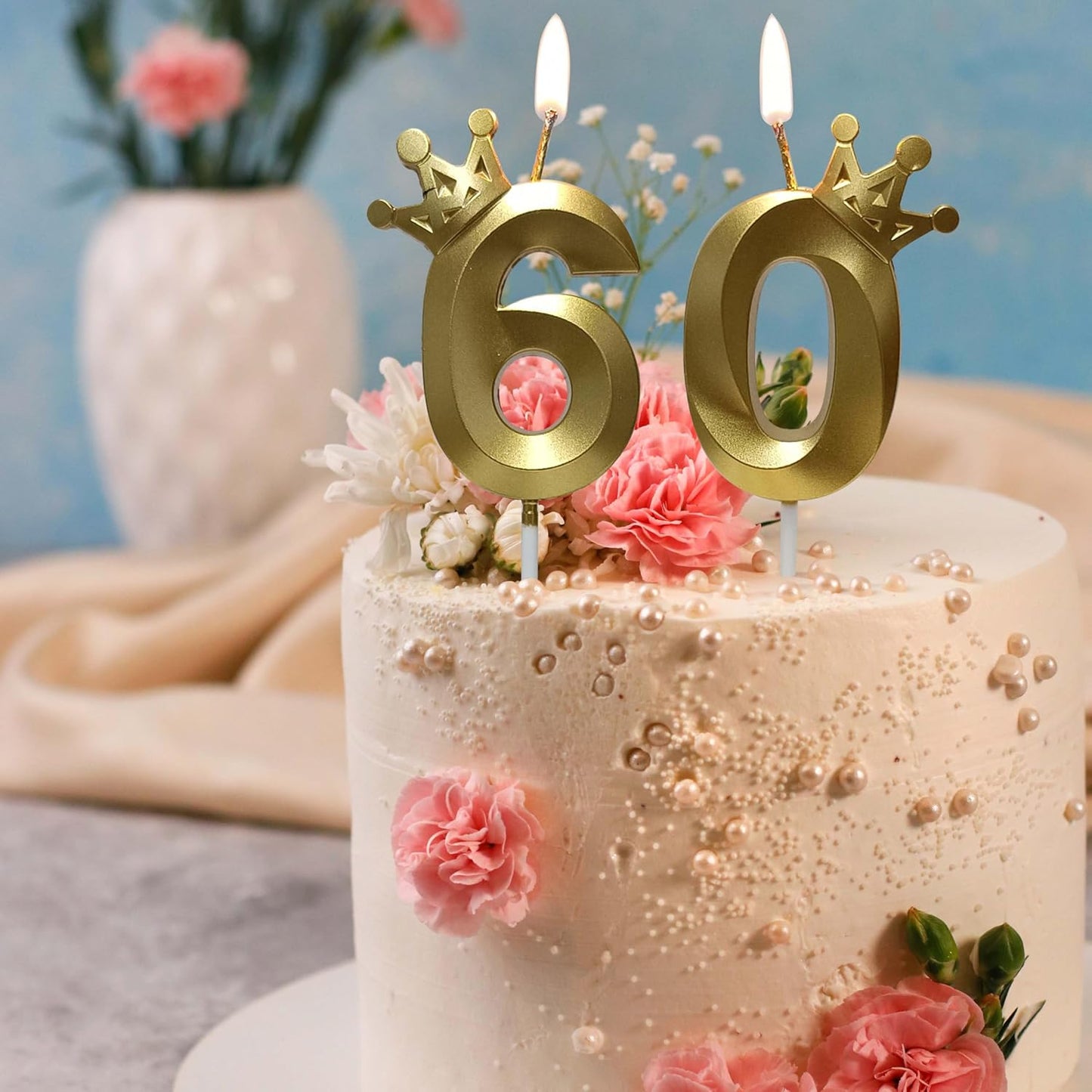 The Number 60 Gold Birthday Candles for Cake is Beautiful Number Candles for 60th Birthday Decorations for Man and Women(Gold-60, Crown)