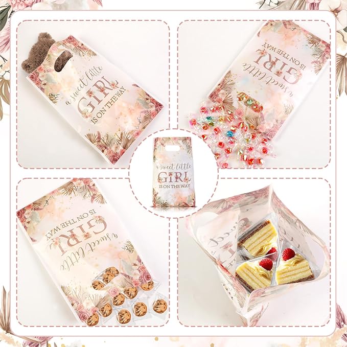 Serencatcher 30pcs Boho Floral Baby Shower Party Favor a Sweet Little Girl Is On The Way Baby Shower Floral Gift Goodie Bags for Boho It’s a Girl Party Supplies Favors