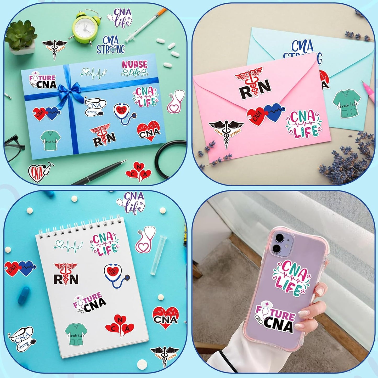 Certified Nursing Assistant Stickers - 1000pcs Cute Nurse CNA Waterproof Vinyl Reusable Laptop Stickers Coloring Book Scrapbook Water Bottle Page Activity Pad Nurse Party Favors Skateboard
