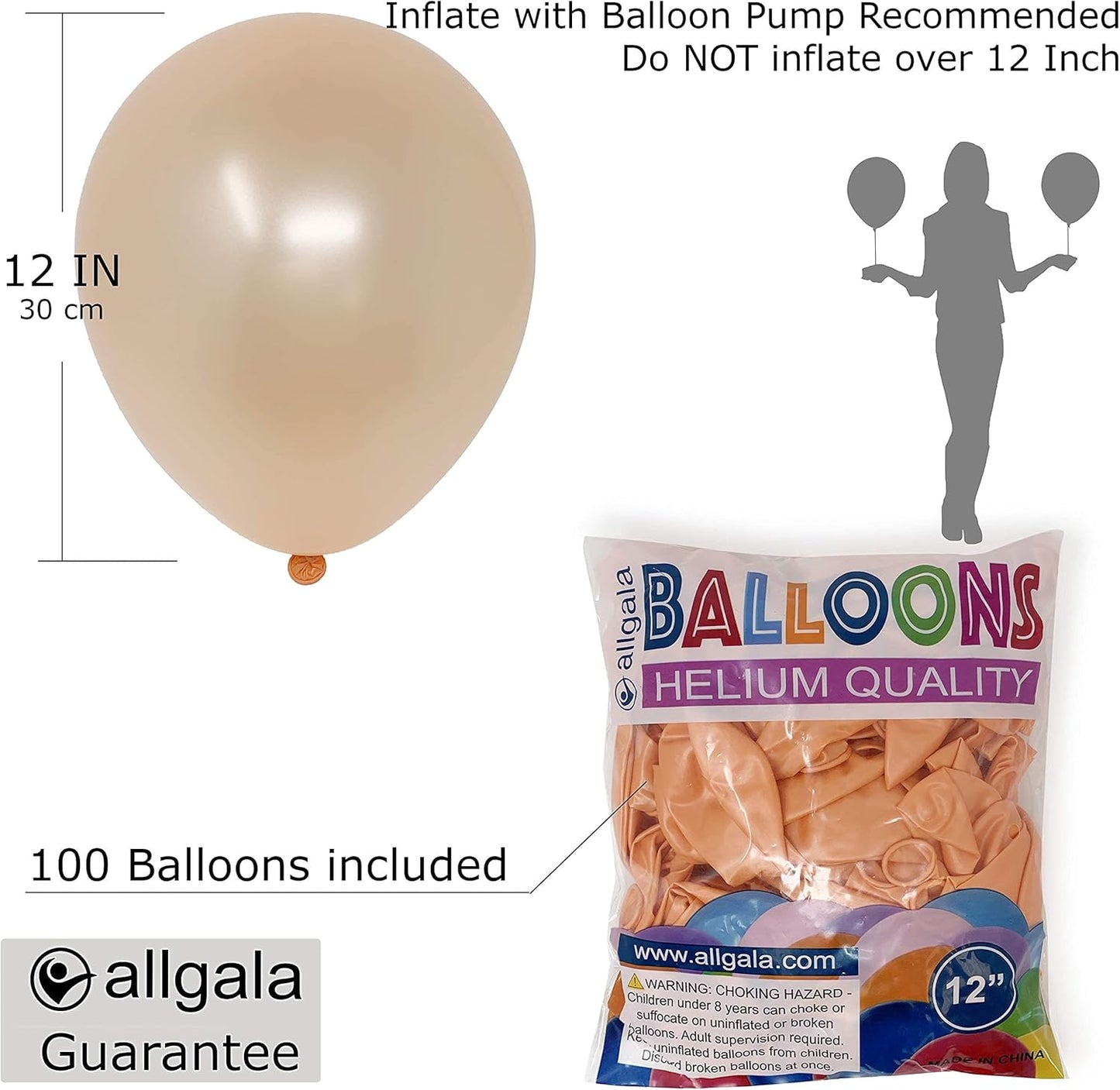 Allgala Latex Balloons for Parties | Helium Grade Bulk Balloon Pack | Ideal for Birthday Party Decorations, Baby Shower, Christmas Party | Colored Balloons for Events | 100ct 12" - Champagne